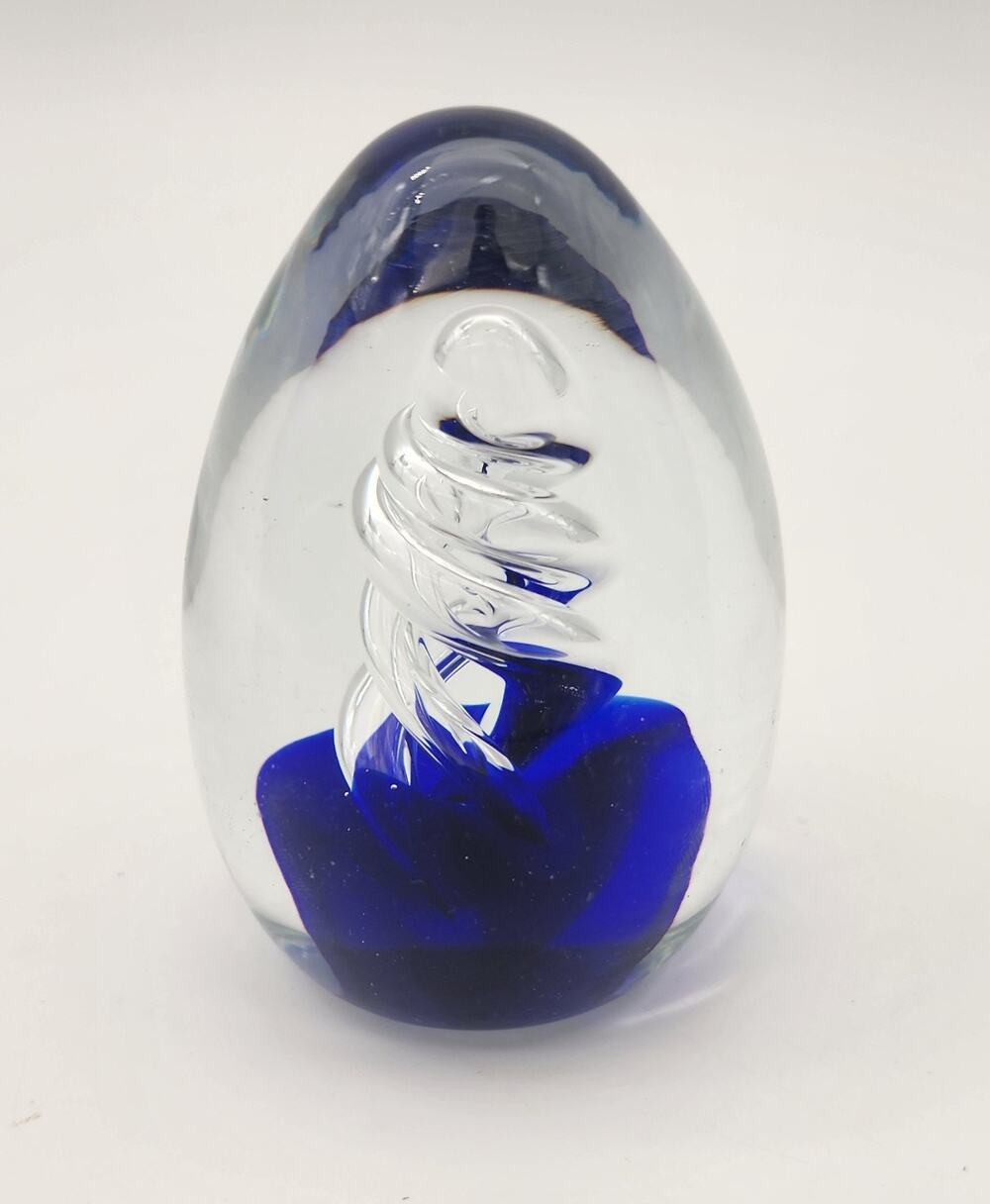 Glass Art Egg Blue 4” Teardrop Swirl Paperweight Dynasty Galleries